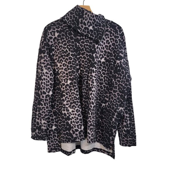 NWT Soft Surroundings‎ Pullover Black Animal Print Sz M Cowl Zip Neck NEW - Picture 1 of 10